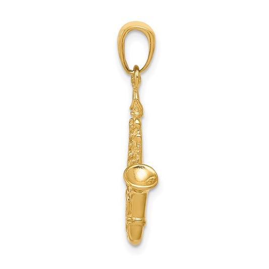 10kt Yellow Gold 3-D Saxophone Pendant