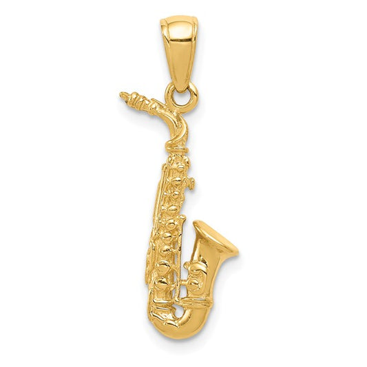 10kt Yellow Gold 3-D Saxophone Pendant