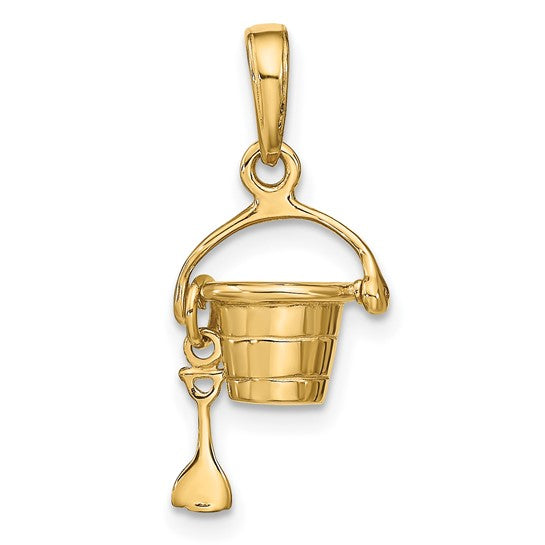 10kt Yellow Gold 3-D Beach Bucket with Shovel Charm