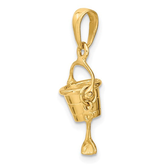 10kt Yellow Gold 3-D Beach Bucket with Shovel Charm