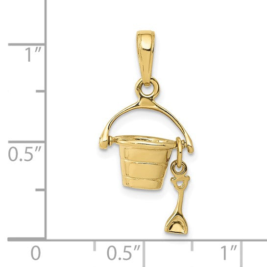 10kt Yellow Gold 3-D Beach Bucket with Shovel Charm