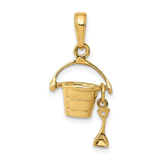 10kt Yellow Gold 3-D Beach Bucket with Shovel Charm