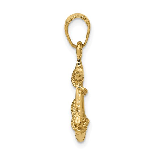 10kt Yellow Gold 3-D Anchor with Rope Pendant
