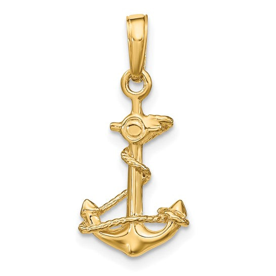 10kt Yellow Gold 3-D Anchor with Rope Pendant