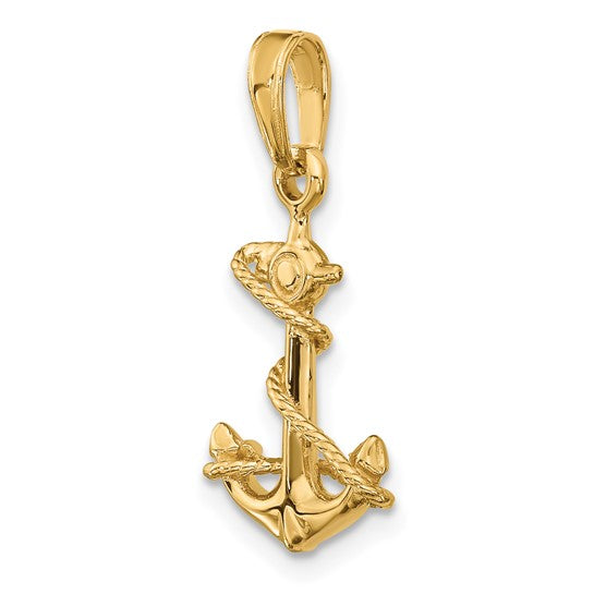 10kt Yellow Gold 3-D Anchor with Rope Pendant