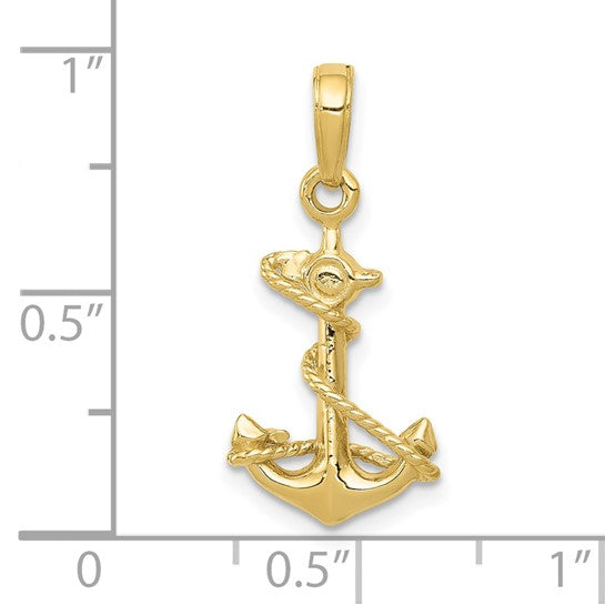 10kt Yellow Gold 3-D Anchor with Rope Pendant