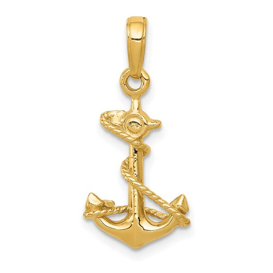 10kt Yellow Gold 3-D Anchor with Rope Pendant