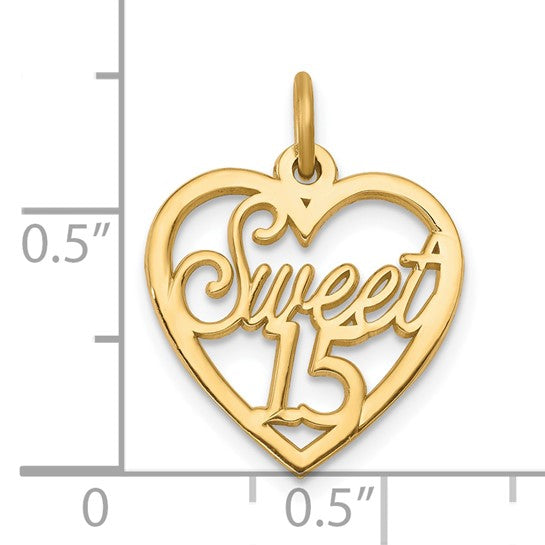 10KT Yellow Gold SWEET 15 In Heart Charm