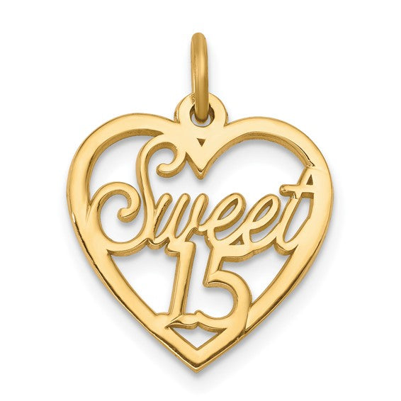 10KT Yellow Gold SWEET 15 In Heart Charm