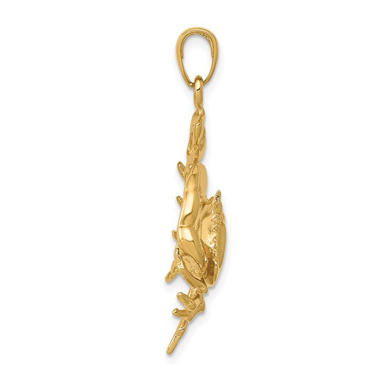 10kt Yellow Gold Stone Crab with Claw Extended Pendant