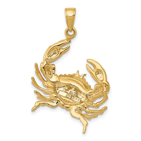 10kt Yellow Gold Stone Crab with Claw Extended Pendant
