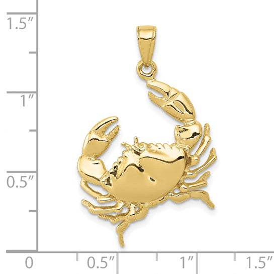 10kt Yellow Gold Stone Crab with Claw Extended Pendant