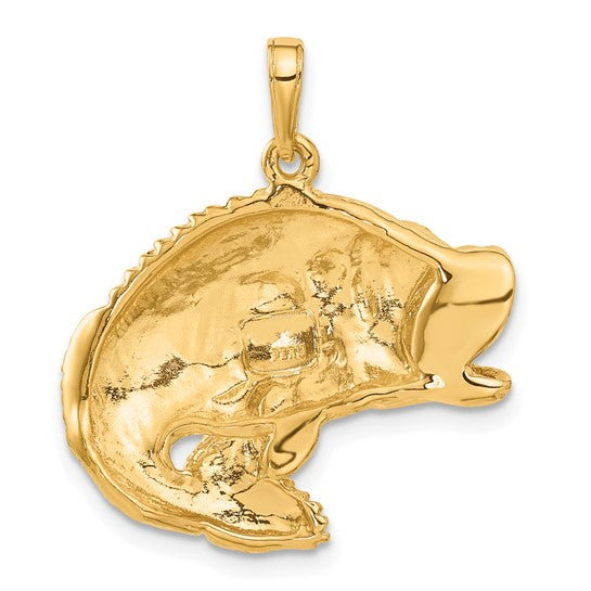 10kt Yellow Gold Bass Fish Jumping Pendant