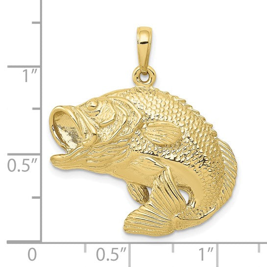 10kt Yellow Gold Bass Fish Jumping Pendant