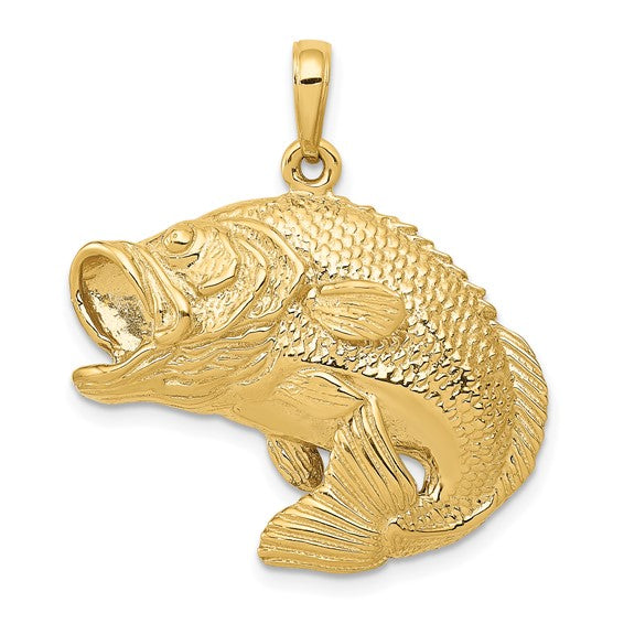 10kt Yellow Gold Bass Fish Jumping Pendant