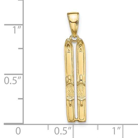 10kt Yellow Gold 3-D Snow Skis Pendant