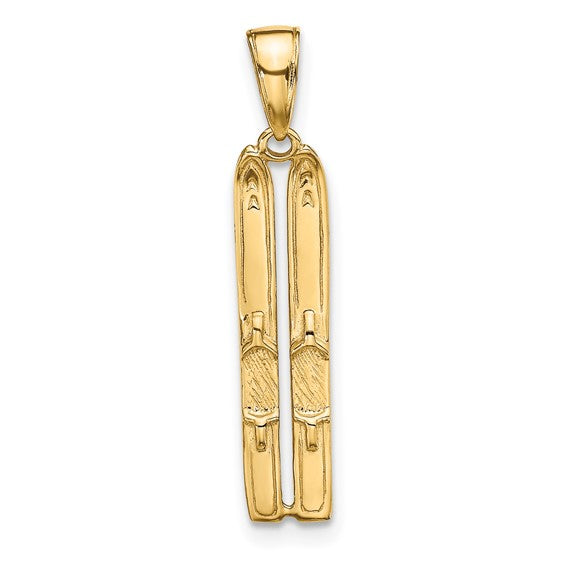 10kt Yellow Gold 3-D Snow Skis Pendant
