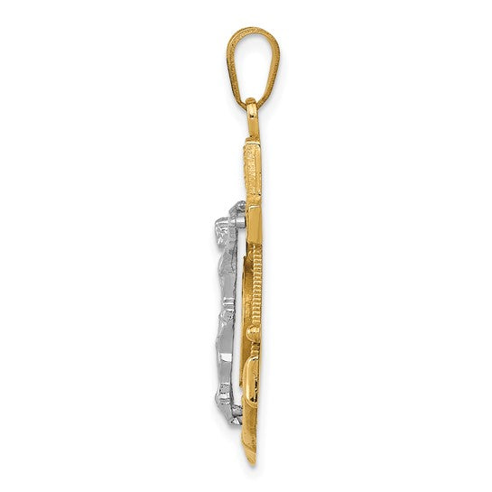 10kt Two-tone Diamond-cut Mariner's Cross Pendant