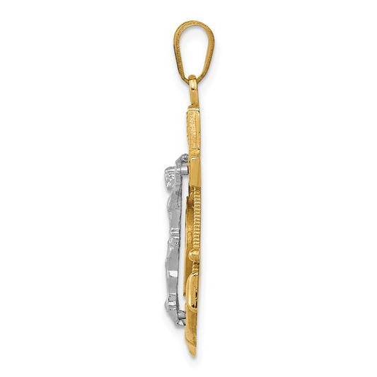 10kt Two-tone Diamond-cut Mariner's Cross Pendant