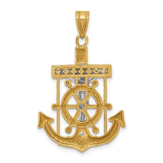 10kt Two-tone Diamond-cut Mariner's Cross Pendant