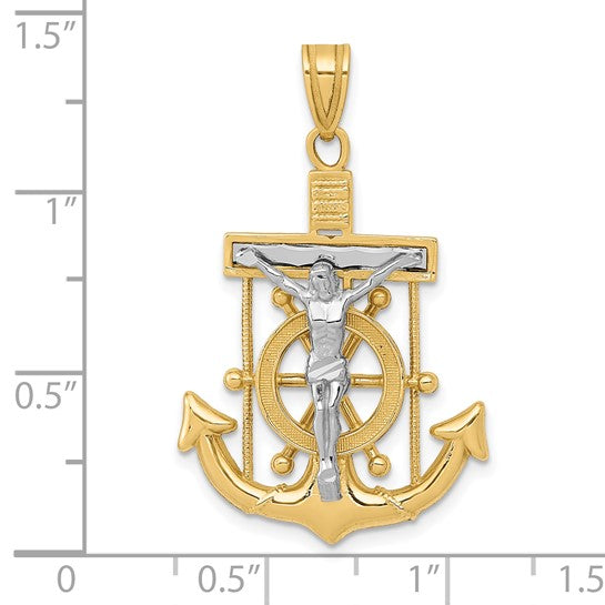 10kt Two-tone Diamond-cut Mariner's Cross Pendant