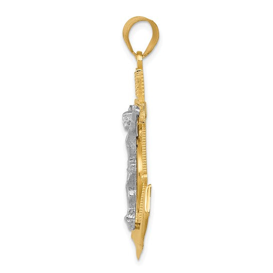 10kt Yellow Gold Two-tone Diamond-cut Mariner's Cross Pendant