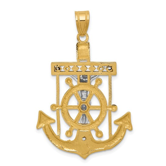 10kt Yellow Gold Two-tone Diamond-cut Mariner's Cross Pendant