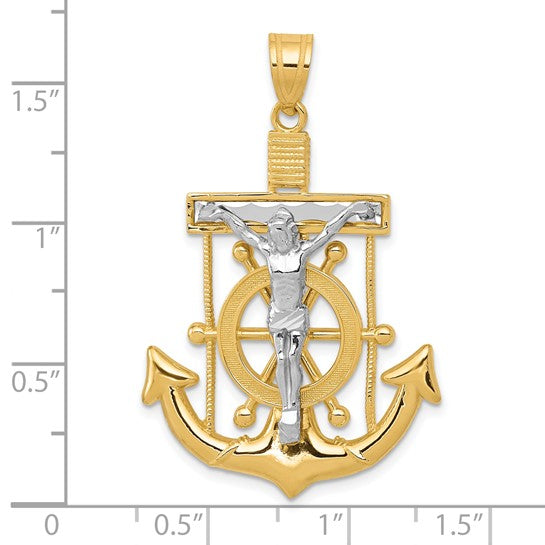 10kt Yellow Gold Two-tone Diamond-cut Mariner's Cross Pendant