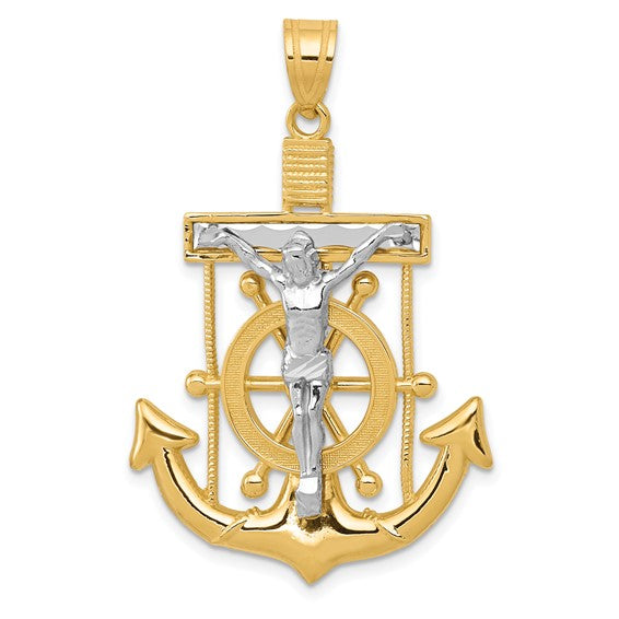 10kt Yellow Gold Two-tone Diamond-cut Mariner's Cross Pendant