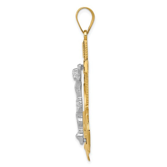 10kt Yellow Gold Two-tone Diamond-cut Mariner's Cross Pendant