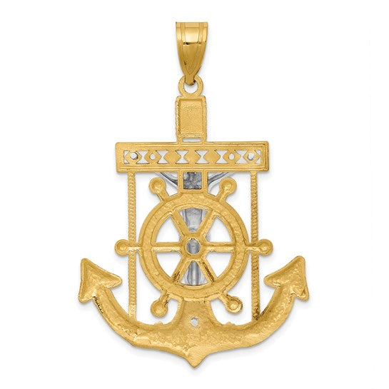 10kt Yellow Gold Two-tone Diamond-cut Mariner's Cross Pendant