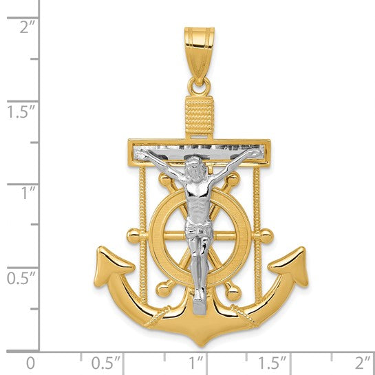 10kt Yellow Gold Two-tone Diamond-cut Mariner's Cross Pendant