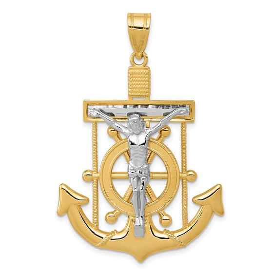 10kt Yellow Gold Two-tone Diamond-cut Mariner's Cross Pendant
