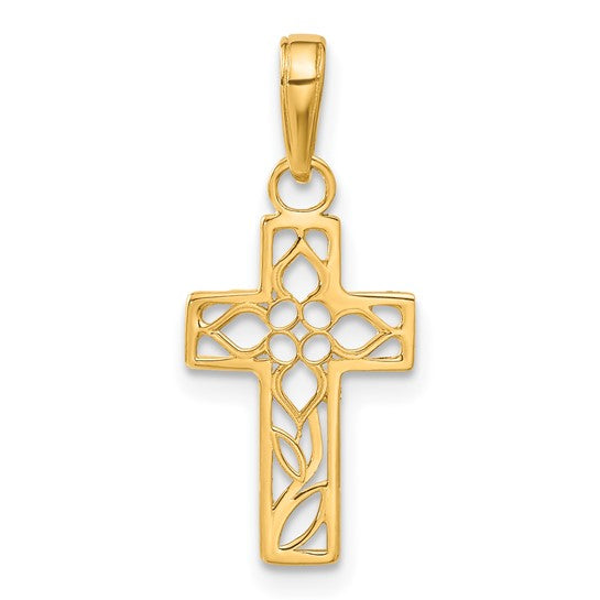 10kt Yellow Gold Diamond-cut Filigree Cross Pendant
