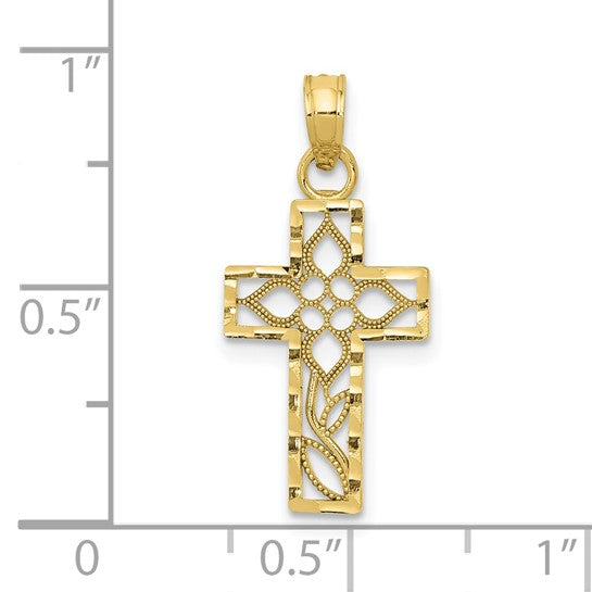 10kt Yellow Gold Diamond-cut Filigree Cross Pendant