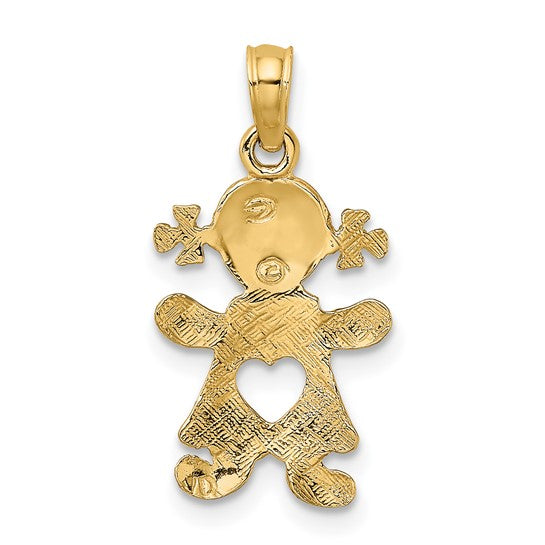 10kt Yellow Gold Playful Girl w/Cut Out Heart Charm