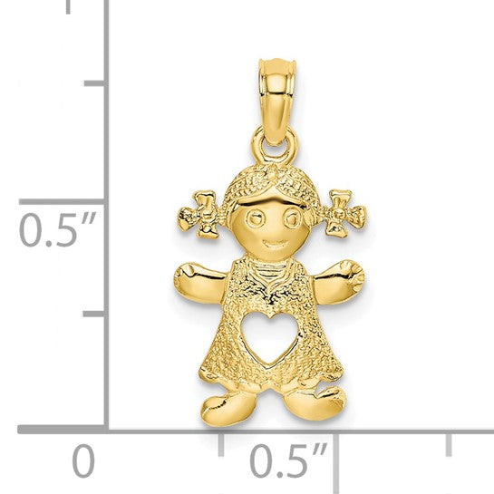 10kt Yellow Gold Playful Girl w/Cut Out Heart Charm