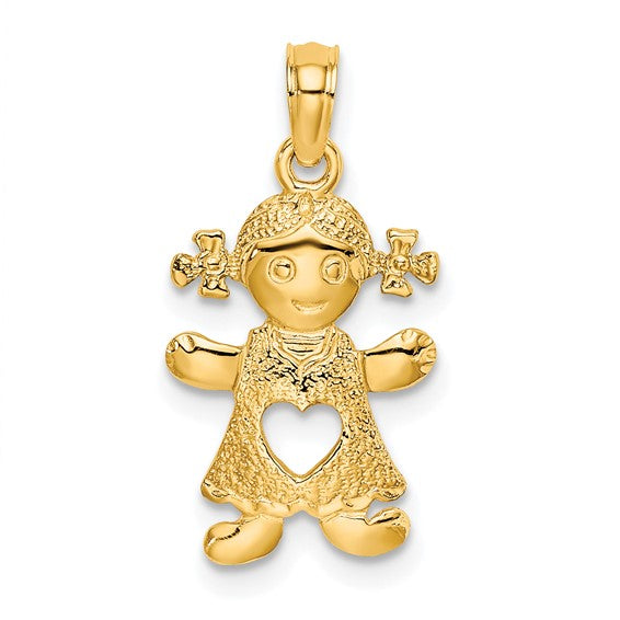 10kt Yellow Gold Playful Girl w/Cut Out Heart Charm