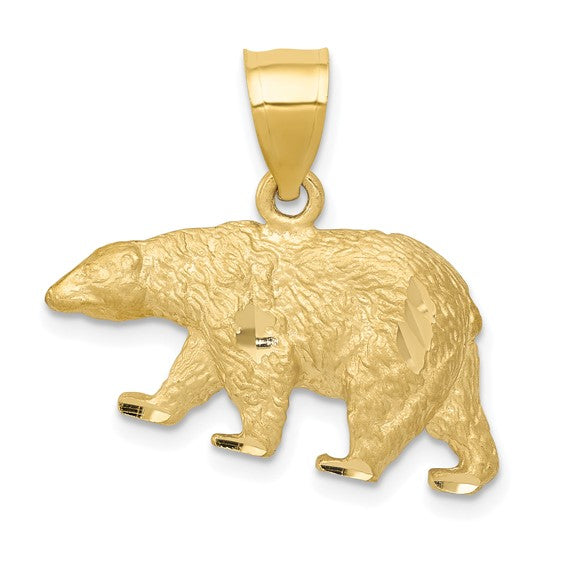 10KT Yellow Gold Diamond-cut Bear Pendant