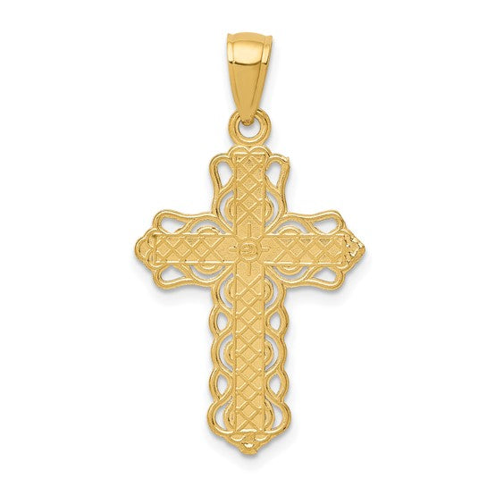 10kt Yellow Gold Lace Trim Cross Pendant