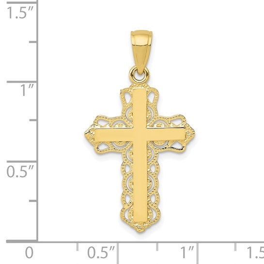 10kt Yellow Gold Lace Trim Cross Pendant