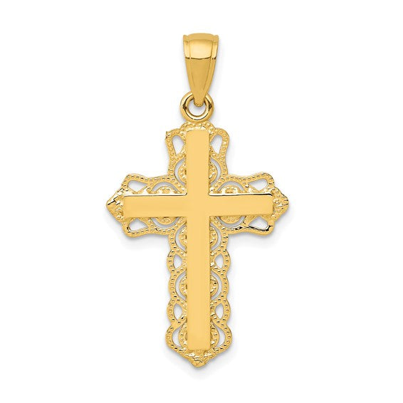 10kt Yellow Gold Lace Trim Cross Pendant