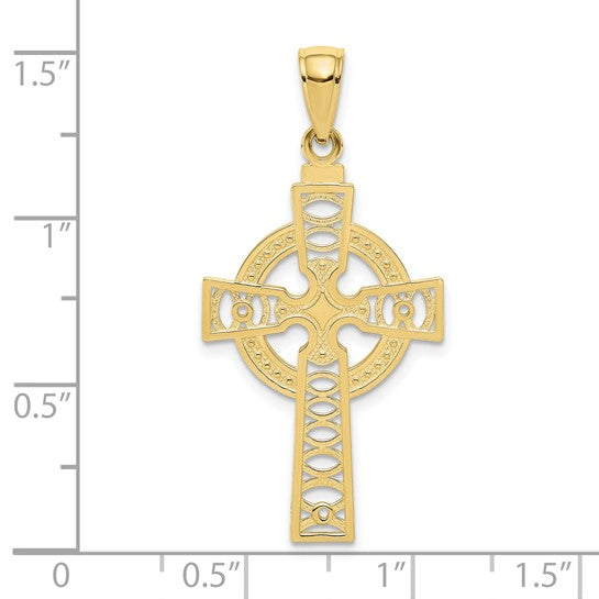 10KT Yellow Gold Celtic Cross w/Eternity Circle Pendant