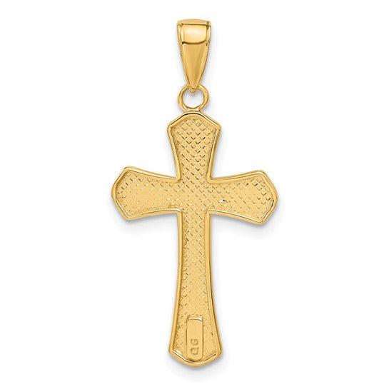 10KT Yellow Gold Diamond-cut Beveled Edges Cross Pendant