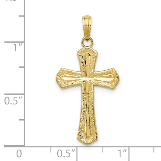 10KT Yellow Gold Diamond-cut Beveled Edges Cross Pendant
