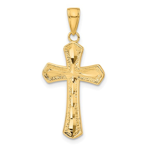 10KT Yellow Gold Diamond-cut Beveled Edges Cross Pendant