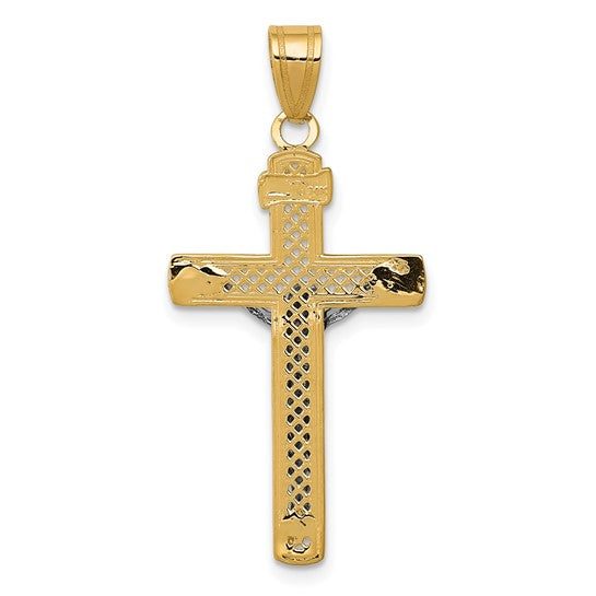 10KT Two-tone D/C Medium Block Lattice Cross w/Crucifix Pendant