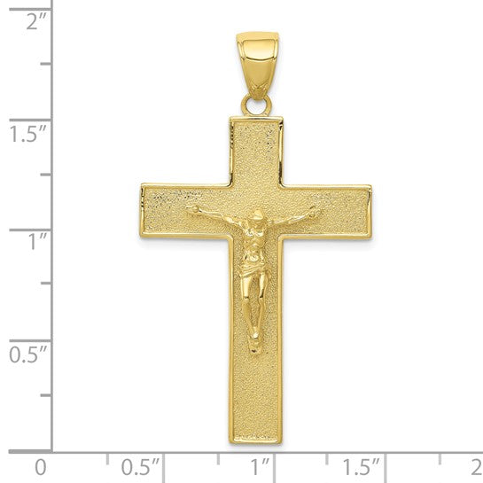 10kt Yellow Gold Textured Crucifix Latin Cross Pendant