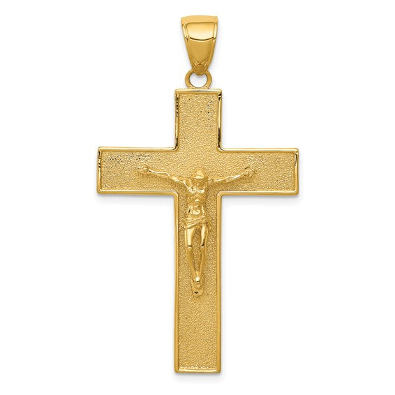 10kt Yellow Gold Textured Crucifix Latin Cross Pendant