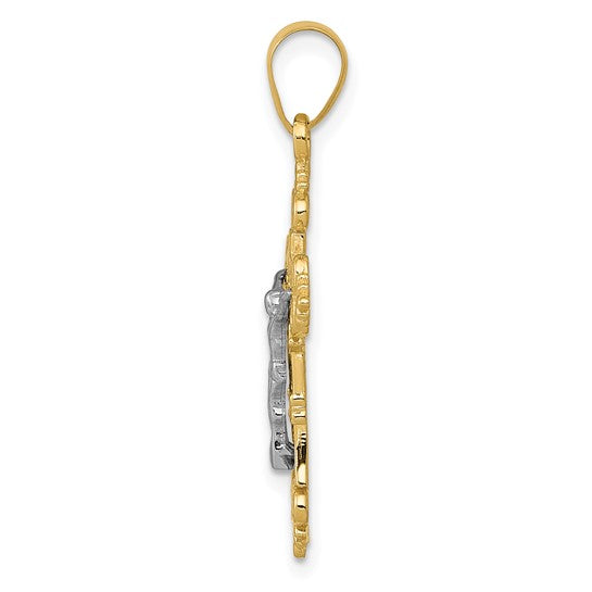 10KT Two-tone Small Lacey-edged INRI Crucifix Pendant